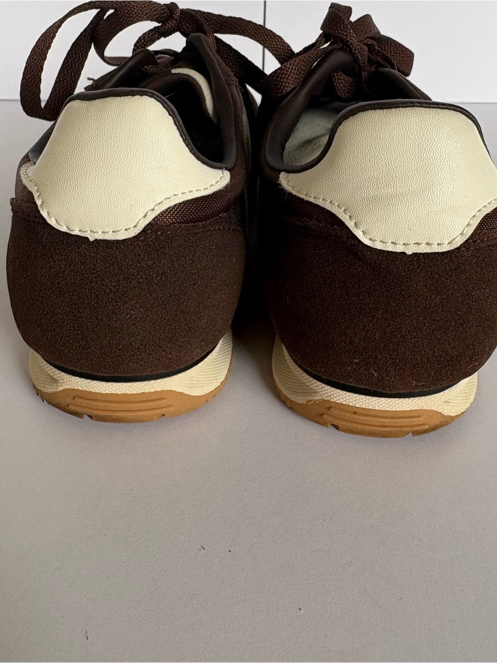Chocolate Brown Retro Sneakers Low Profile Vintage Inspired Nylon Faux Suede - Picture 5 of 6